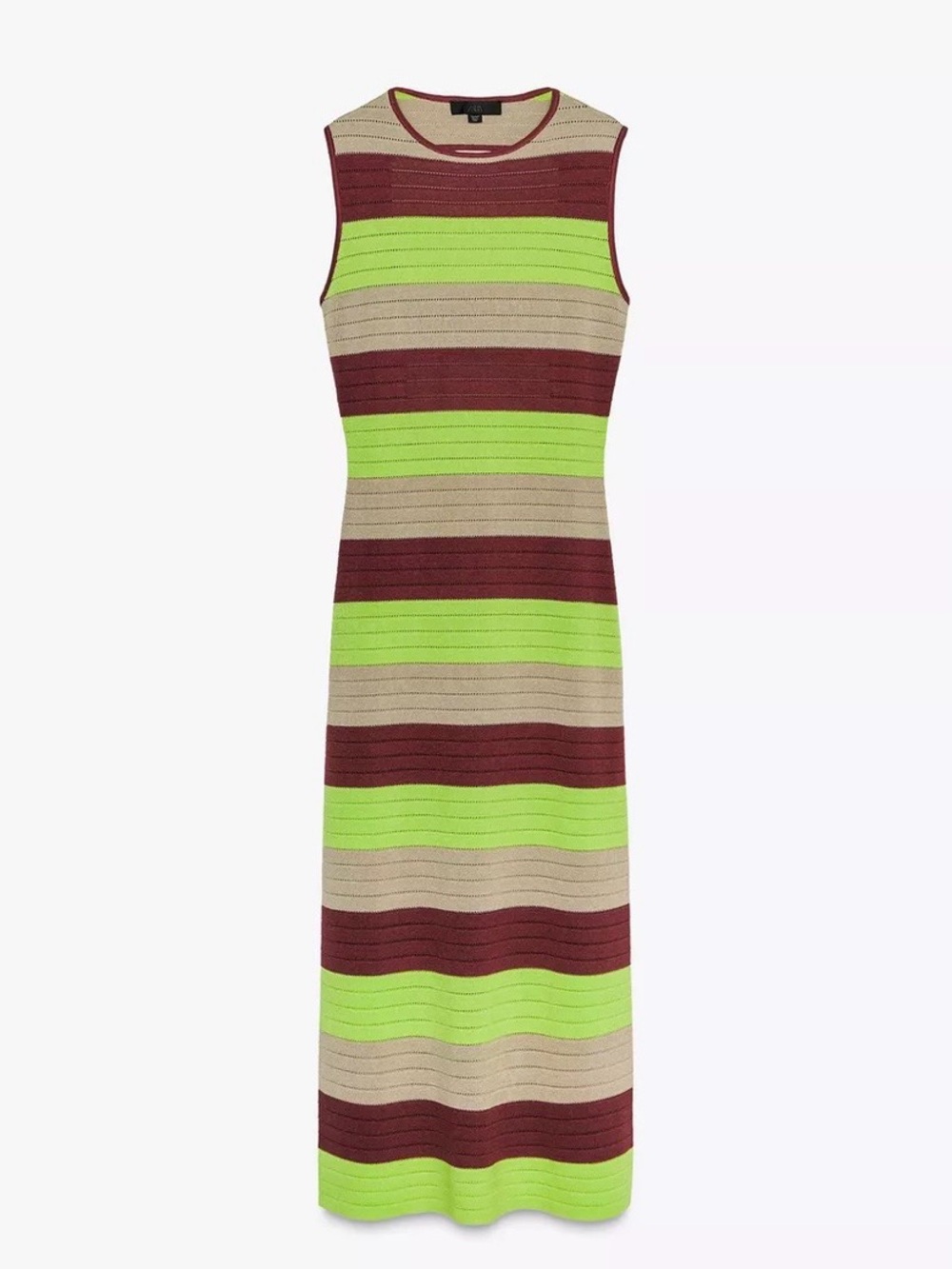 Zara Sleeveless Striped Maxi Dress in Lime, Beige & Burgundy